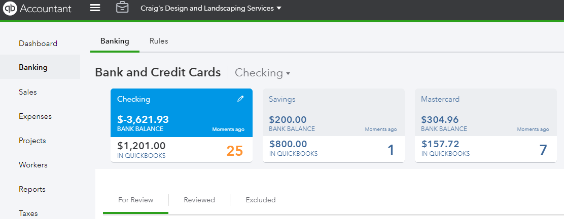 BP059-Bank Feed Overview Snapshot Sample Company Banking Center